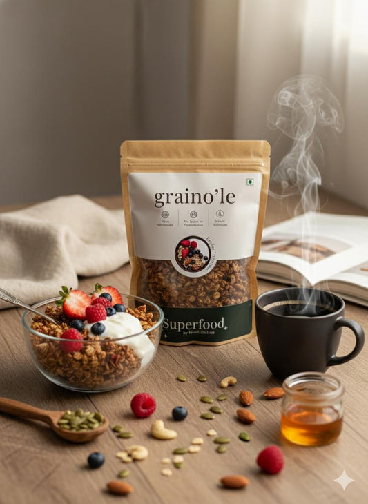 GRAINO’LE SuperFood | Clean & Real Breakfast Granola with Oats, Nuts & Seeds | No Added Sugar | Handcrafted | 500g