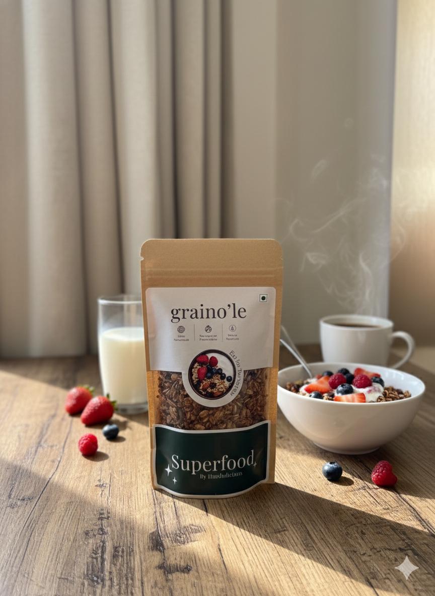 GRAINO’LE SuperFood | Clean & Real Breakfast Granola with Oats, Nuts & Seeds | No Added Sugar | Handcrafted | 250g