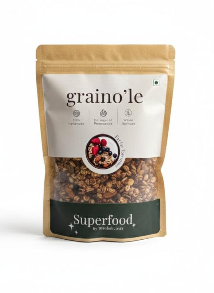 GRAINO’LE SuperFood | Clean & Real Breakfast Granola with Oats, Nuts & Seeds | No Added Sugar | Handcrafted | 500g
